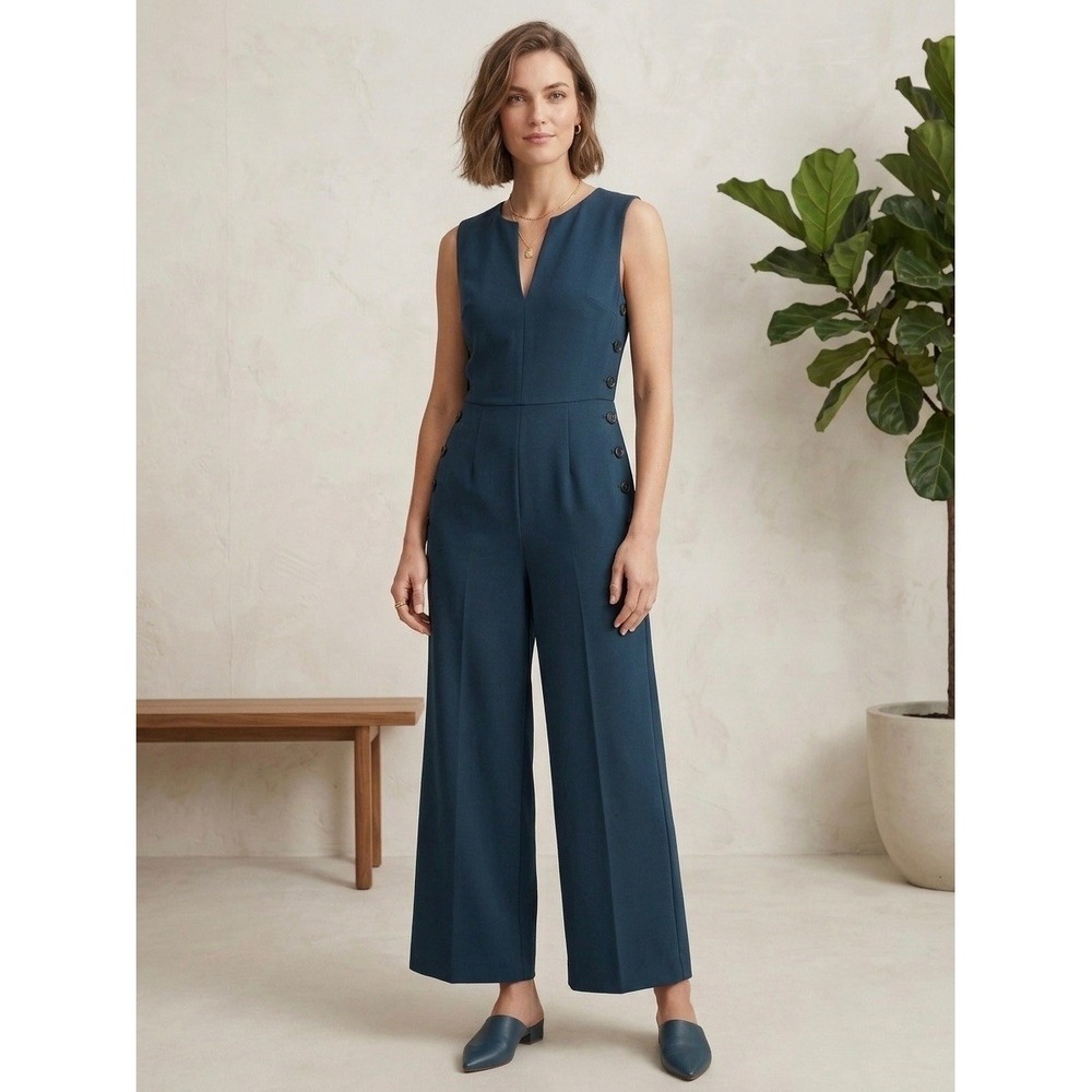 Club Monaco Teal Wide Leg Button Detail Sleeveless Jumpsuit 2 295740253